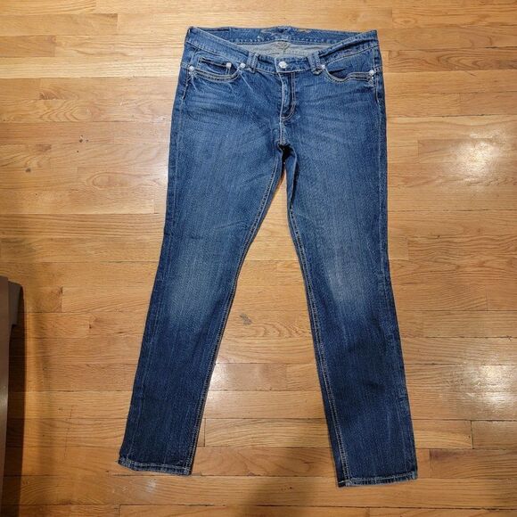 Seven7 Women's Blue Straight Leg Belt Loops Button Closure Jeans - Picture 2 of 8